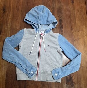 Blue and Gray Hooded Jacket XXS Tommy Hilfiger Jacket Ladies